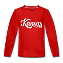 Kansas Youth Long Sleeve Shirt - Hand Lettered Youth Long Sleeve Kansas Tee - red