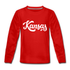 Kansas Youth Long Sleeve Shirt - Hand Lettered Youth Long Sleeve Kansas Tee - red