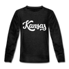 Kansas Youth Long Sleeve Shirt - Hand Lettered Youth Long Sleeve Kansas Tee - charcoal gray