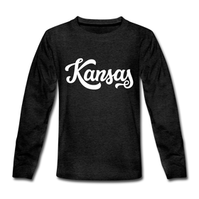 Kansas Youth Long Sleeve Shirt - Hand Lettered Youth Long Sleeve Kansas Tee