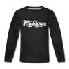 Michigan Youth Long Sleeve Shirt - Hand Lettered Youth Long Sleeve Michigan Tee - black