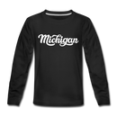 Michigan Youth Long Sleeve Shirt - Hand Lettered Youth Long Sleeve Michigan Tee - black