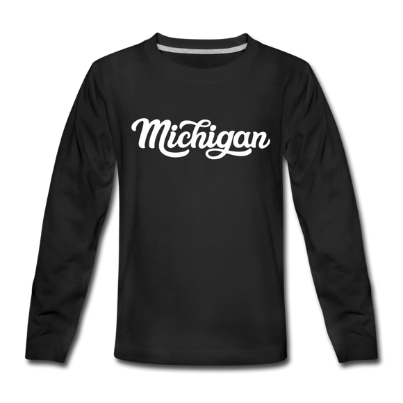 Michigan Youth Long Sleeve Shirt - Hand Lettered Youth Long Sleeve Michigan Tee - black