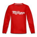 Michigan Youth Long Sleeve Shirt - Hand Lettered Youth Long Sleeve Michigan Tee - red