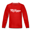 Michigan Youth Long Sleeve Shirt - Hand Lettered Youth Long Sleeve Michigan Tee