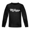 Michigan Youth Long Sleeve Shirt - Hand Lettered Youth Long Sleeve Michigan Tee - charcoal gray