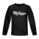 Michigan Youth Long Sleeve Shirt - Hand Lettered Youth Long Sleeve Michigan Tee - charcoal gray