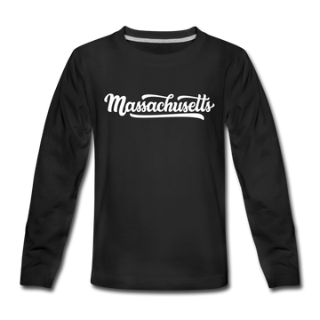 Massachusetts Youth Long Sleeve Shirt - Hand Lettered Youth Long Sleeve Massachusetts Tee - black
