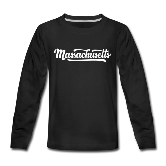 Massachusetts Youth Long Sleeve Shirt - Hand Lettered Youth Long Sleeve Massachusetts Tee - black