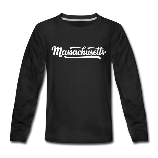 Massachusetts Youth Long Sleeve Shirt - Hand Lettered Youth Long Sleeve Massachusetts Tee - black