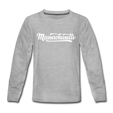 Massachusetts Youth Long Sleeve Shirt - Hand Lettered Youth Long Sleeve Massachusetts Tee - heather gray