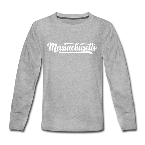 Massachusetts Youth Long Sleeve Shirt - Hand Lettered Youth Long Sleeve Massachusetts Tee - heather gray