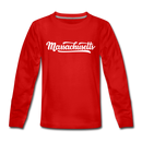 Massachusetts Youth Long Sleeve Shirt - Hand Lettered Youth Long Sleeve Massachusetts Tee - red