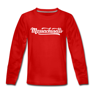 Massachusetts Youth Long Sleeve Shirt - Hand Lettered Youth Long Sleeve Massachusetts Tee - red