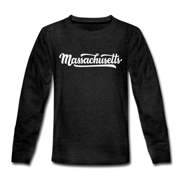 Massachusetts Youth Long Sleeve Shirt - Hand Lettered Youth Long Sleeve Massachusetts Tee - charcoal gray
