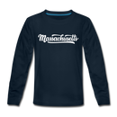 Massachusetts Youth Long Sleeve Shirt - Hand Lettered Youth Long Sleeve Massachusetts Tee - deep navy