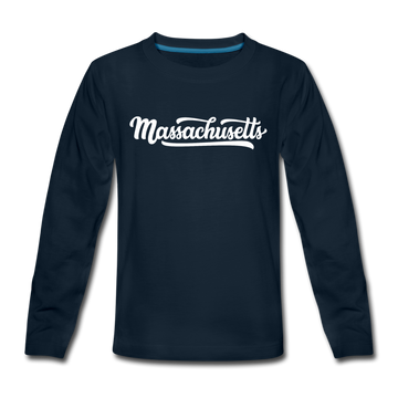Massachusetts Youth Long Sleeve Shirt - Hand Lettered Youth Long Sleeve Massachusetts Tee - deep navy