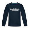 Massachusetts Youth Long Sleeve Shirt - Hand Lettered Youth Long Sleeve Massachusetts Tee - deep navy