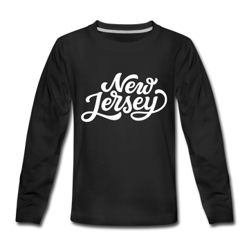 New Jersey Youth Long Sleeve Shirt - Hand Lettered Youth Long Sleeve New Jersey Tee - black