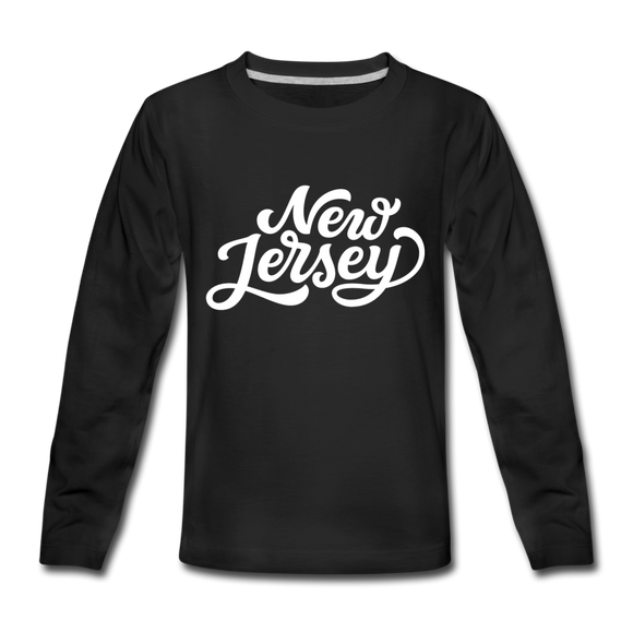 New Jersey Youth Long Sleeve Shirt - Hand Lettered Youth Long Sleeve New Jersey Tee - black