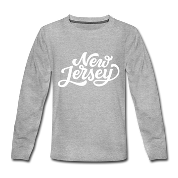 New Jersey Youth Long Sleeve Shirt - Hand Lettered Youth Long Sleeve New Jersey Tee - heather gray