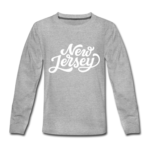 New Jersey Youth Long Sleeve Shirt - Hand Lettered Youth Long Sleeve New Jersey Tee - heather gray