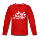 New Jersey Youth Long Sleeve Shirt - Hand Lettered Youth Long Sleeve New Jersey Tee - red