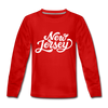 New Jersey Youth Long Sleeve Shirt - Hand Lettered Youth Long Sleeve New Jersey Tee - red