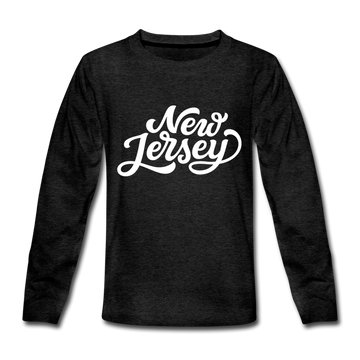 New Jersey Youth Long Sleeve Shirt - Hand Lettered Youth Long Sleeve New Jersey Tee - charcoal gray