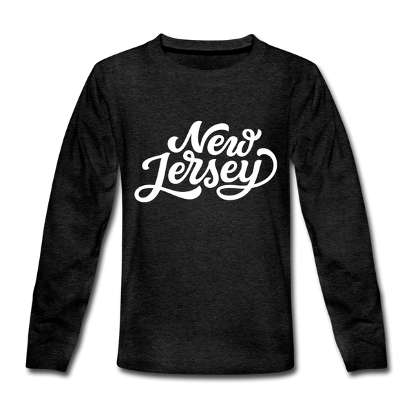 New Jersey Youth Long Sleeve Shirt - Hand Lettered Youth Long Sleeve New Jersey Tee - charcoal gray