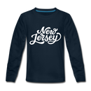 New Jersey Youth Long Sleeve Shirt - Hand Lettered Youth Long Sleeve New Jersey Tee - deep navy