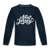 New Jersey Youth Long Sleeve Shirt - Hand Lettered Youth Long Sleeve New Jersey Tee - deep navy