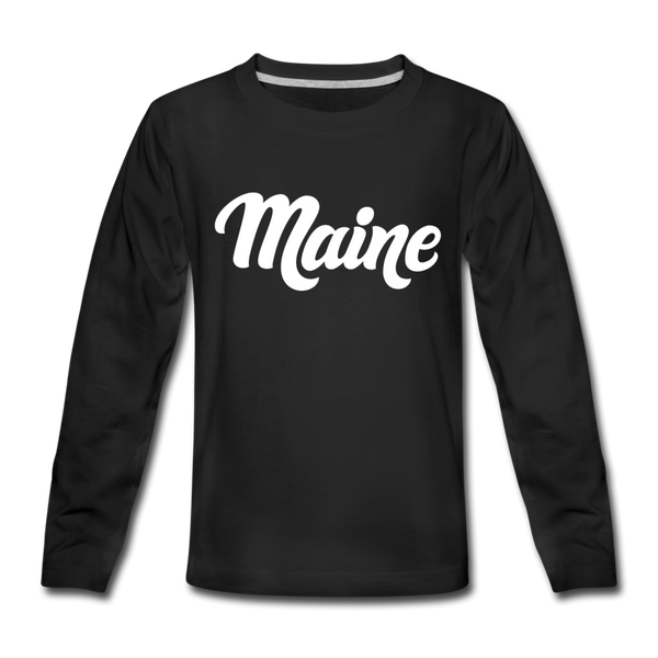 Maine Youth Long Sleeve Shirt - Hand Lettered Youth Long Sleeve Maine Tee - black