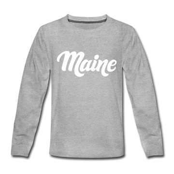 Maine Youth Long Sleeve Shirt - Hand Lettered Youth Long Sleeve Maine Tee - heather gray