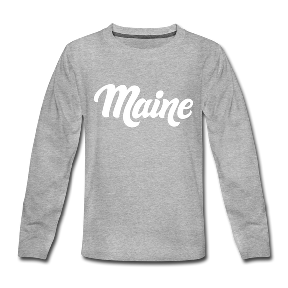Maine Youth Long Sleeve Shirt - Hand Lettered Youth Long Sleeve Maine Tee - heather gray