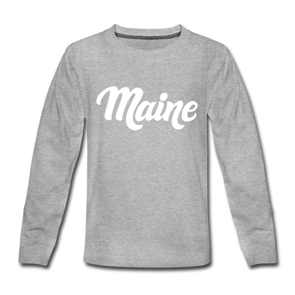 Maine Youth Long Sleeve Shirt - Hand Lettered Youth Long Sleeve Maine Tee - heather gray