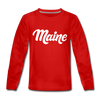 Maine Youth Long Sleeve Shirt - Hand Lettered Youth Long Sleeve Maine Tee - red