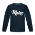 Maine Youth Long Sleeve Shirt - Hand Lettered Youth Long Sleeve Maine Tee - deep navy