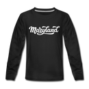 Maryland Youth Long Sleeve Shirt - Hand Lettered Youth Long Sleeve Maryland Tee - black
