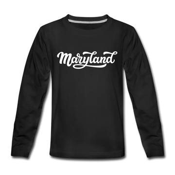 Maryland Youth Long Sleeve Shirt - Hand Lettered Youth Long Sleeve Maryland Tee - black
