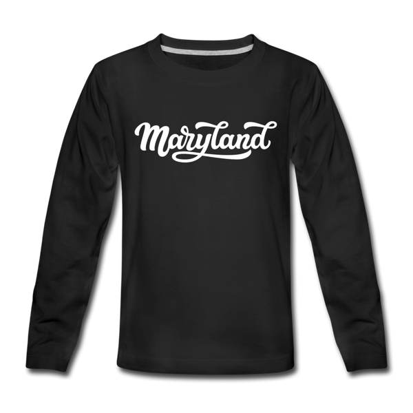 Maryland Youth Long Sleeve Shirt - Hand Lettered Youth Long Sleeve Maryland Tee - black