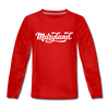 Maryland Youth Long Sleeve Shirt - Hand Lettered Youth Long Sleeve Maryland Tee - red