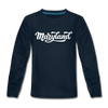 Maryland Youth Long Sleeve Shirt - Hand Lettered Youth Long Sleeve Maryland Tee - deep navy