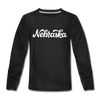 Nebraska Youth Long Sleeve Shirt - Hand Lettered Youth Long Sleeve Nebraska Tee - black