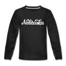 Nebraska Youth Long Sleeve Shirt - Hand Lettered Youth Long Sleeve Nebraska Tee - black