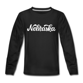 Nebraska Youth Long Sleeve Shirt - Hand Lettered Youth Long Sleeve Nebraska Tee