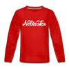 Nebraska Youth Long Sleeve Shirt - Hand Lettered Youth Long Sleeve Nebraska Tee - red