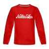 Nebraska Youth Long Sleeve Shirt - Hand Lettered Youth Long Sleeve Nebraska Tee