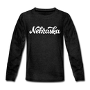 Nebraska Youth Long Sleeve Shirt - Hand Lettered Youth Long Sleeve Nebraska Tee - charcoal gray