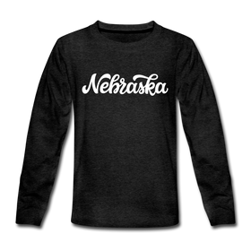 Nebraska Youth Long Sleeve Shirt - Hand Lettered Youth Long Sleeve Nebraska Tee